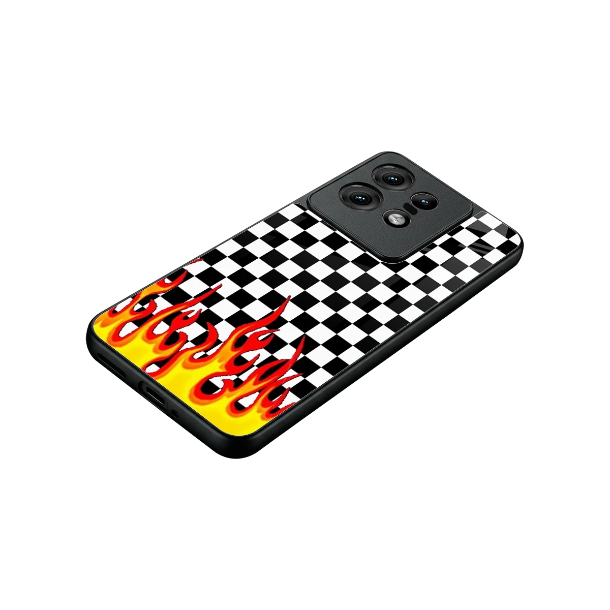 Check Fire stylish phone case for motorola edge 50 pro | glossy glass and slim fit