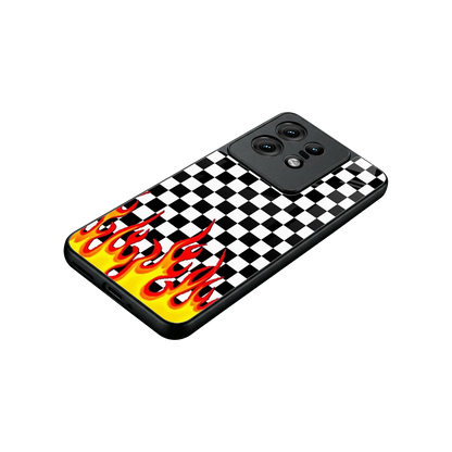 Check Fire stylish phone case for motorola edge 50 pro | glossy glass and slim fit