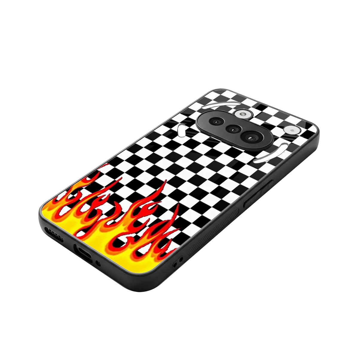 Check Fire stylish phone case for nothing phone 3a | glossy glass and slim fit
