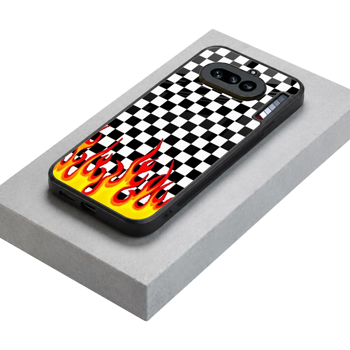 Check Fire stylish phone case for nothing phone 4a | glossy glass and slim fit