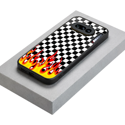 Check Fire stylish phone case for nothing phone 4a | glossy glass and slim fit