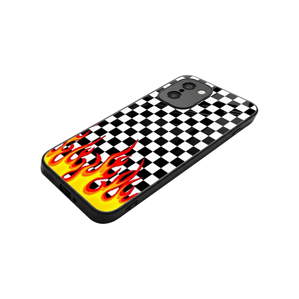 Check Fire stylish phone case for oneplus 15r | glossy glass and slim fit