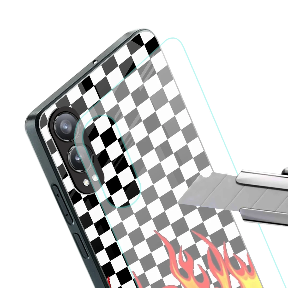 Check Fire stylish phone case for oneplus nord ce 4 lite | glossy glass and slim fit