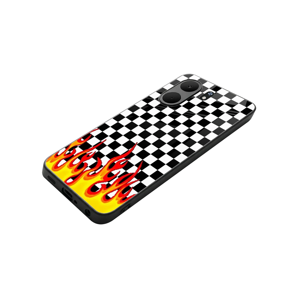 Check Fire stylish phone case for oppo a5x 5g | glossy glass and slim fit