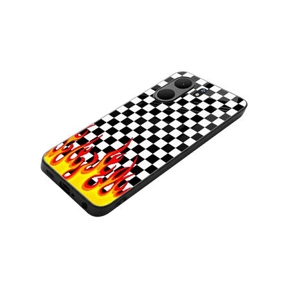 Check Fire stylish phone case for oppo a5x 5g | glossy glass and slim fit
