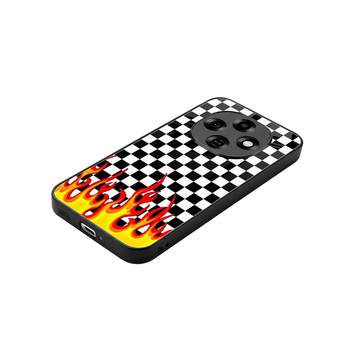 Check Fire stylish phone case for oppo f31 pro 5g | glossy glass and slim fit