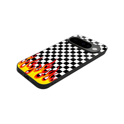 Check Fire stylish phone case for google pixel 10 | glossy glass and slim fit