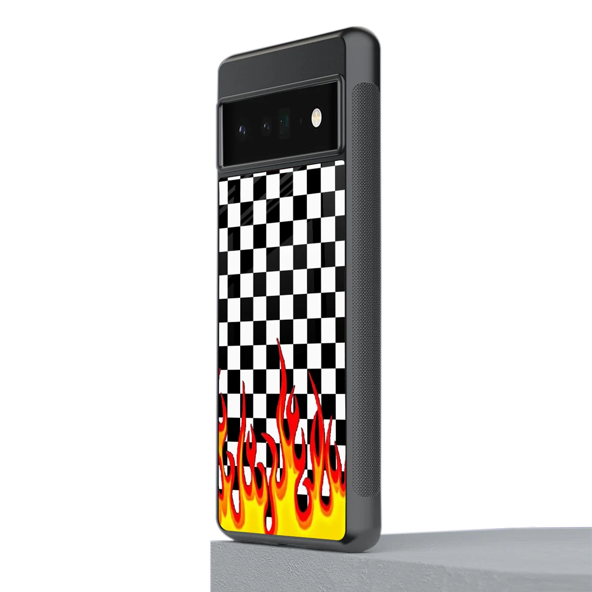 Check Fire stylish phone case for google pixel 6 pro | glossy glass and slim fit