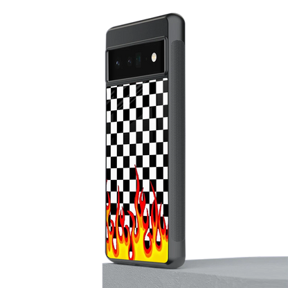 Check Fire stylish phone case for google pixel 6 pro | glossy glass and slim fit