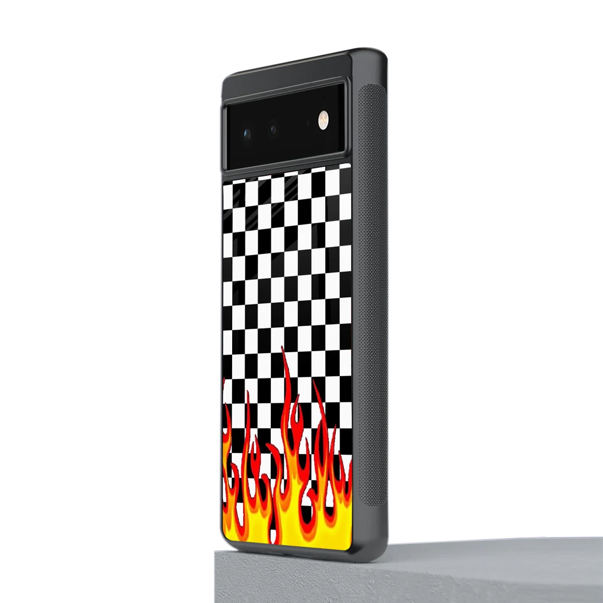Check Fire stylish phone case for google pixel 6 | glossy glass and slim fit