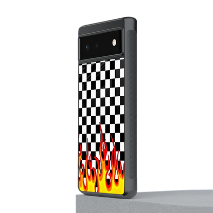 Check Fire stylish phone case for google pixel 6 | glossy glass and slim fit