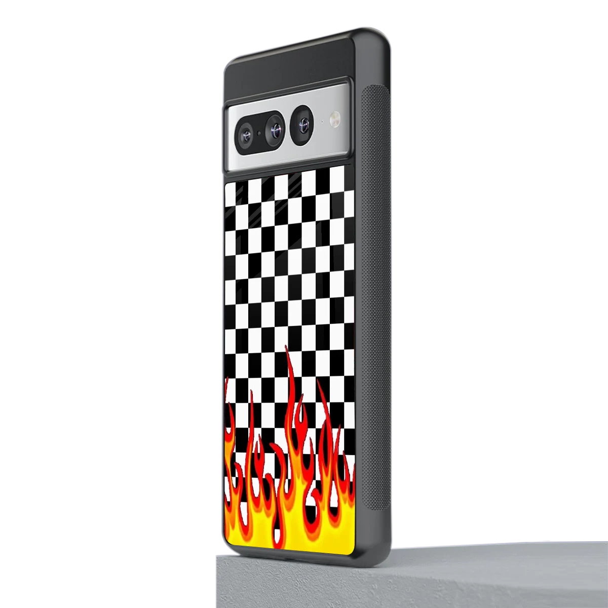 Check Fire stylish phone case for google pixel 7 pro | glossy glass and slim fit