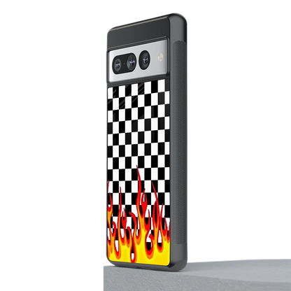 Check Fire stylish phone case for google pixel 7 pro | glossy glass and slim fit