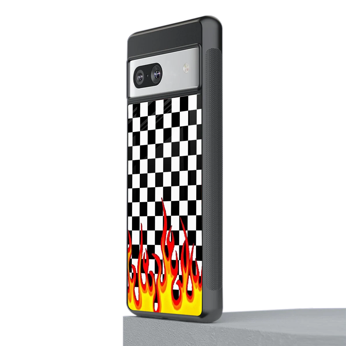 Check Fire stylish phone case for google pixel 7 | glossy glass and slim fit