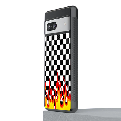 Check Fire stylish phone case for google pixel 7 | glossy glass and slim fit