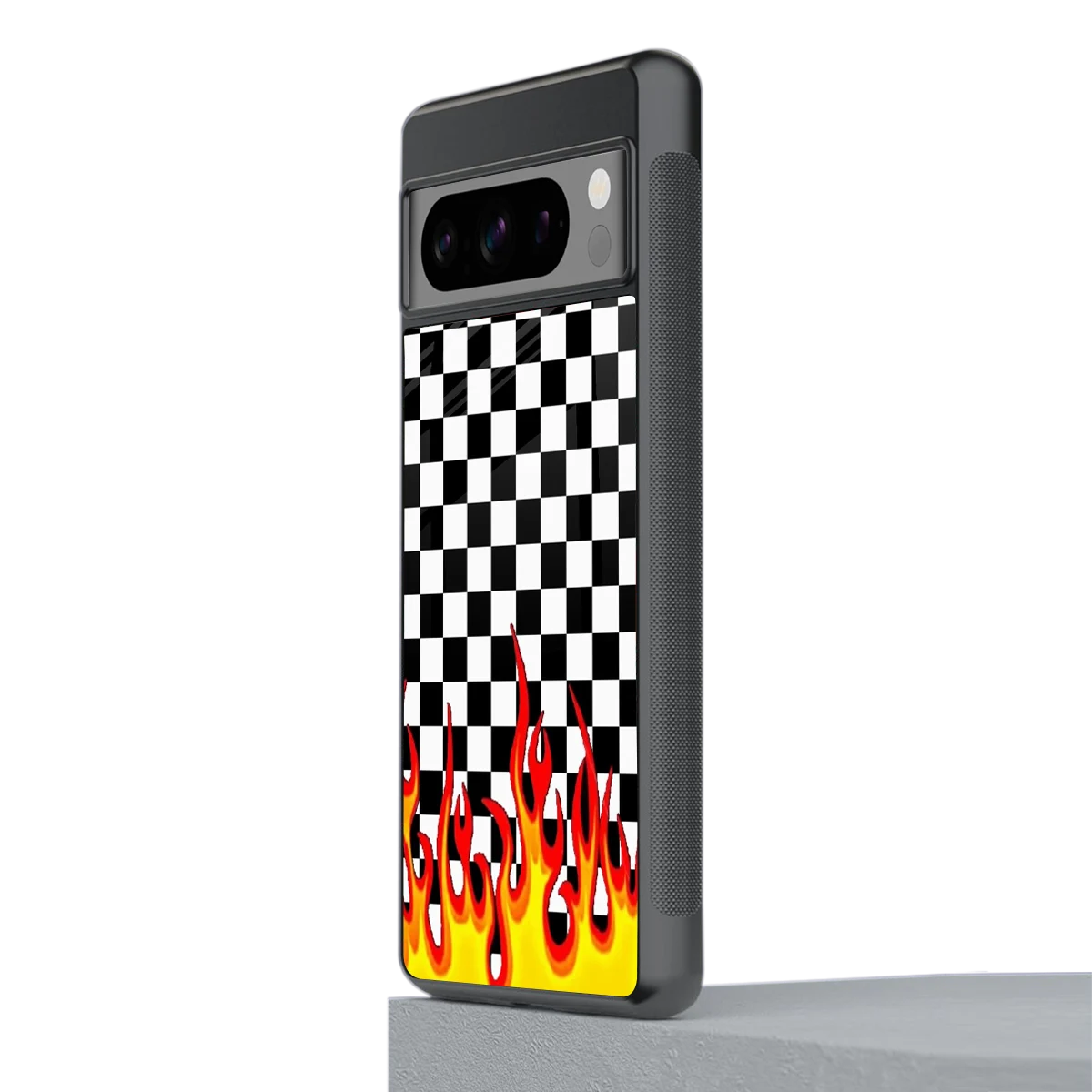 Check Fire stylish phone case for google pixel 8 pro | glossy glass and slim fit