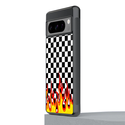 Check Fire stylish phone case for google pixel 8 pro | glossy glass and slim fit
