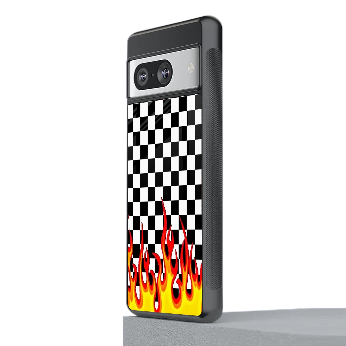 Check Fire stylish phone case for google pixel 8 | glossy glass and slim fit