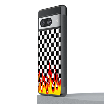Check Fire stylish phone case for google pixel 8 | glossy glass and slim fit