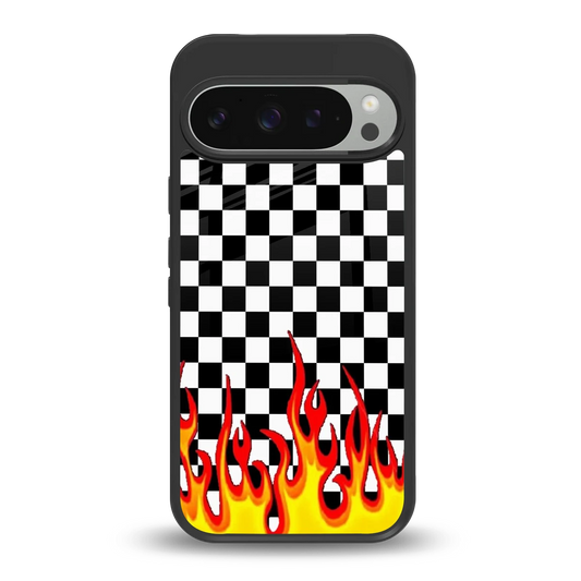 Check Fire back phone cover | glass case for google pixel 9 pro xl