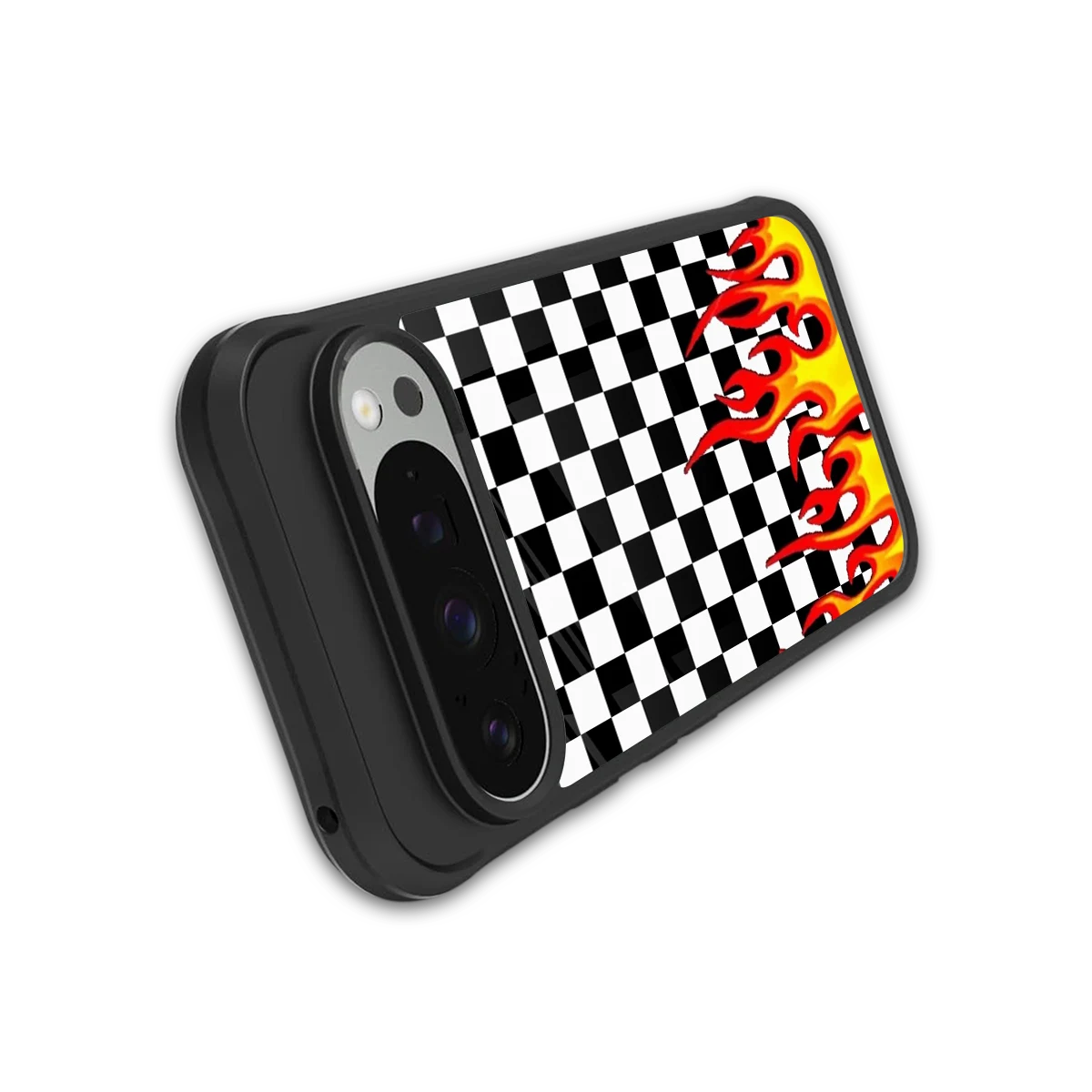 Check Fire stylish phone case for google pixel 9 pro xl | glossy glass and slim fit