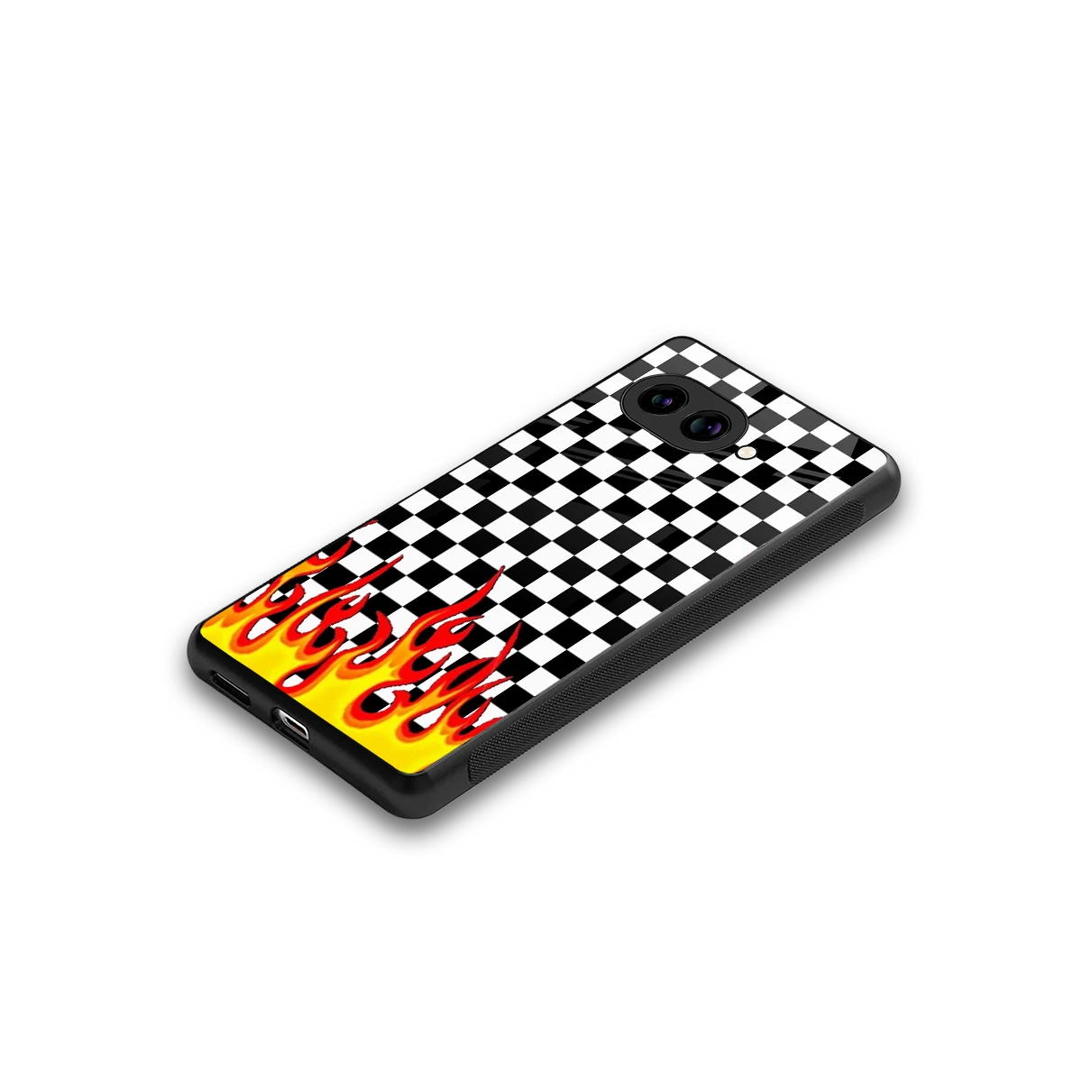 Check Fire stylish phone case for google pixel 10a | glossy glass and slim fit