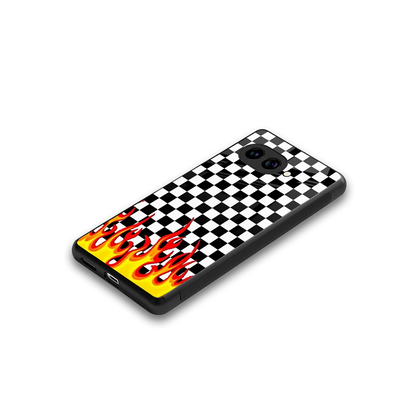 Check Fire stylish phone case for google pixel 10a | glossy glass and slim fit