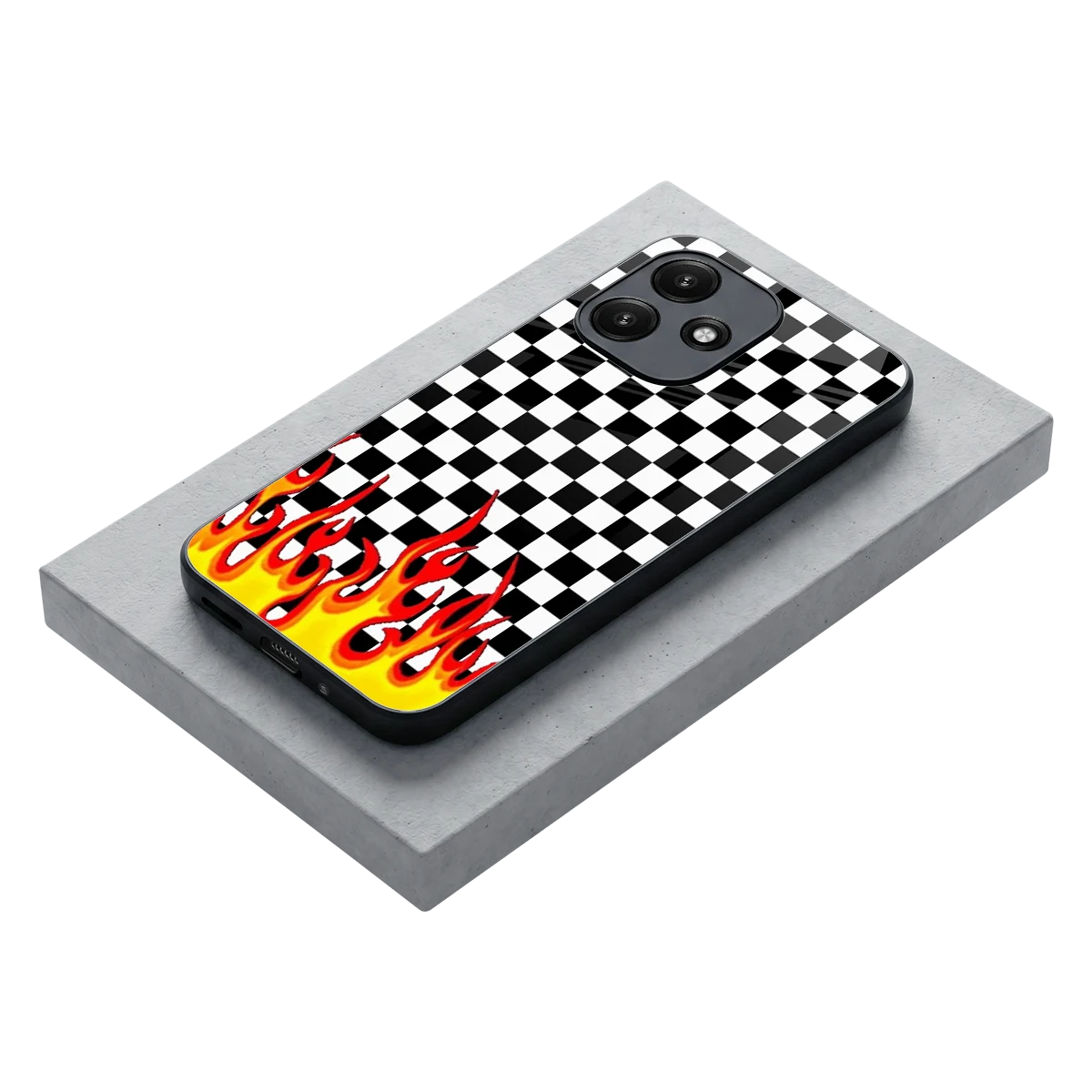 Check Fire stylish phone case for redmi 12 5g | glossy glass and slim fit