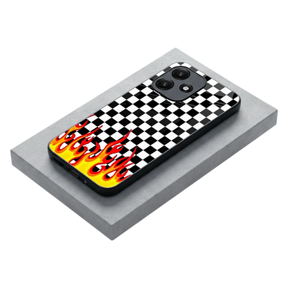 Check Fire stylish phone case for redmi 12 5g | glossy glass and slim fit