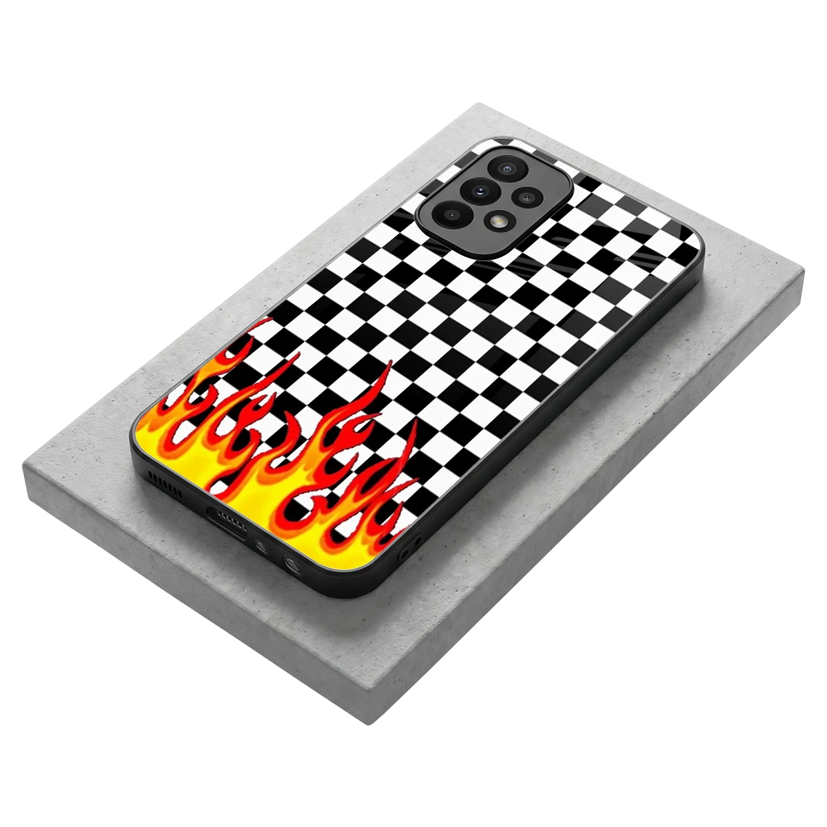 Check Fire stylish phone case for samsung galaxy a23 | glossy glass and slim fit