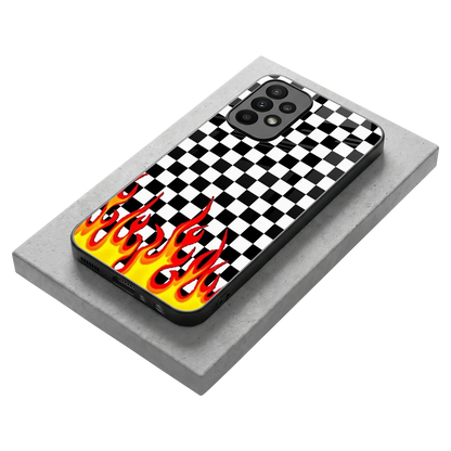 Check Fire stylish phone case for samsung galaxy a23 | glossy glass and slim fit