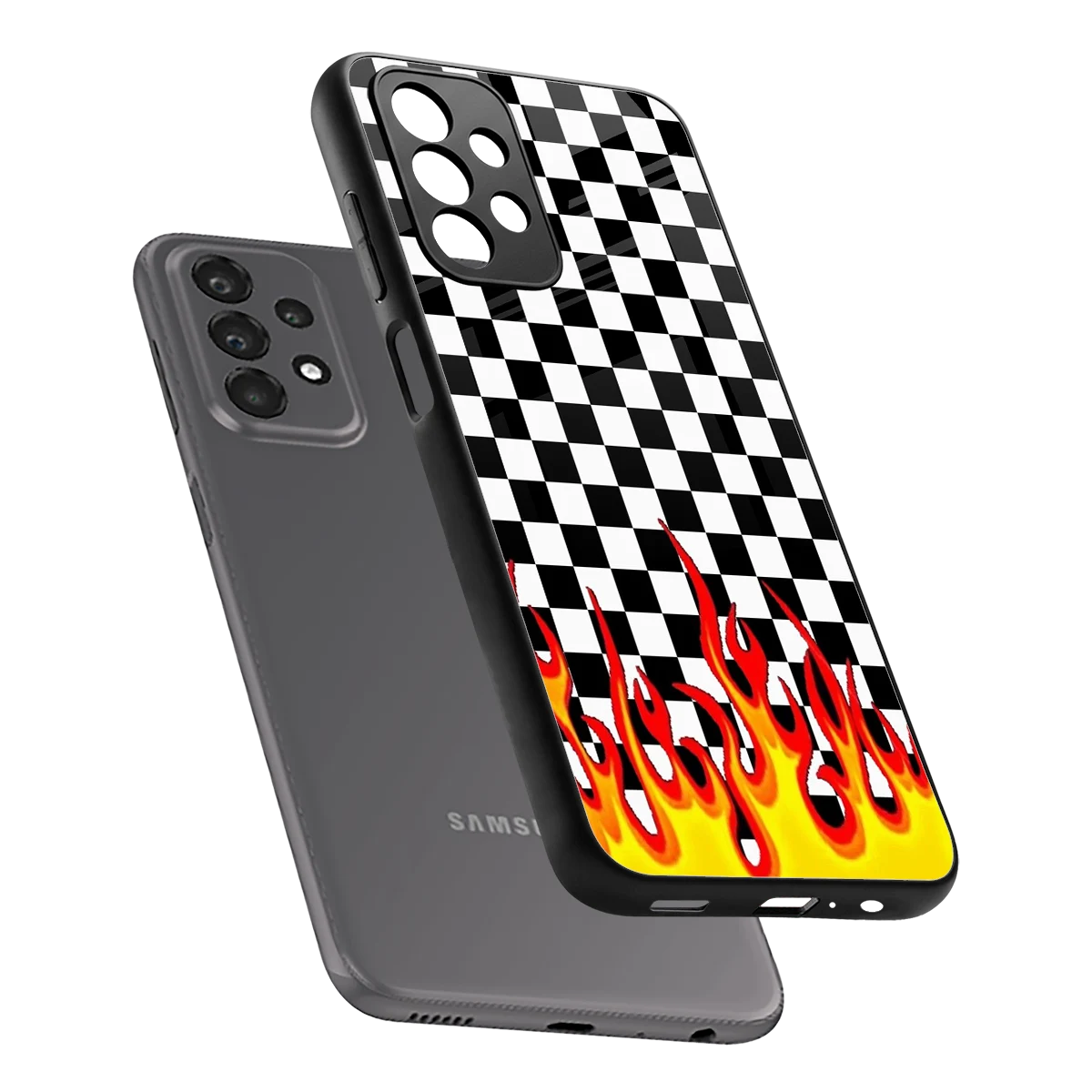 Check Fire sleek samsung galaxy a23 cover with tempered glass back and TPU edges