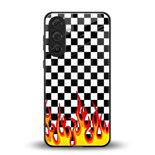 Check Fire back phone cover | glass case for samsung galaxy m35 5g