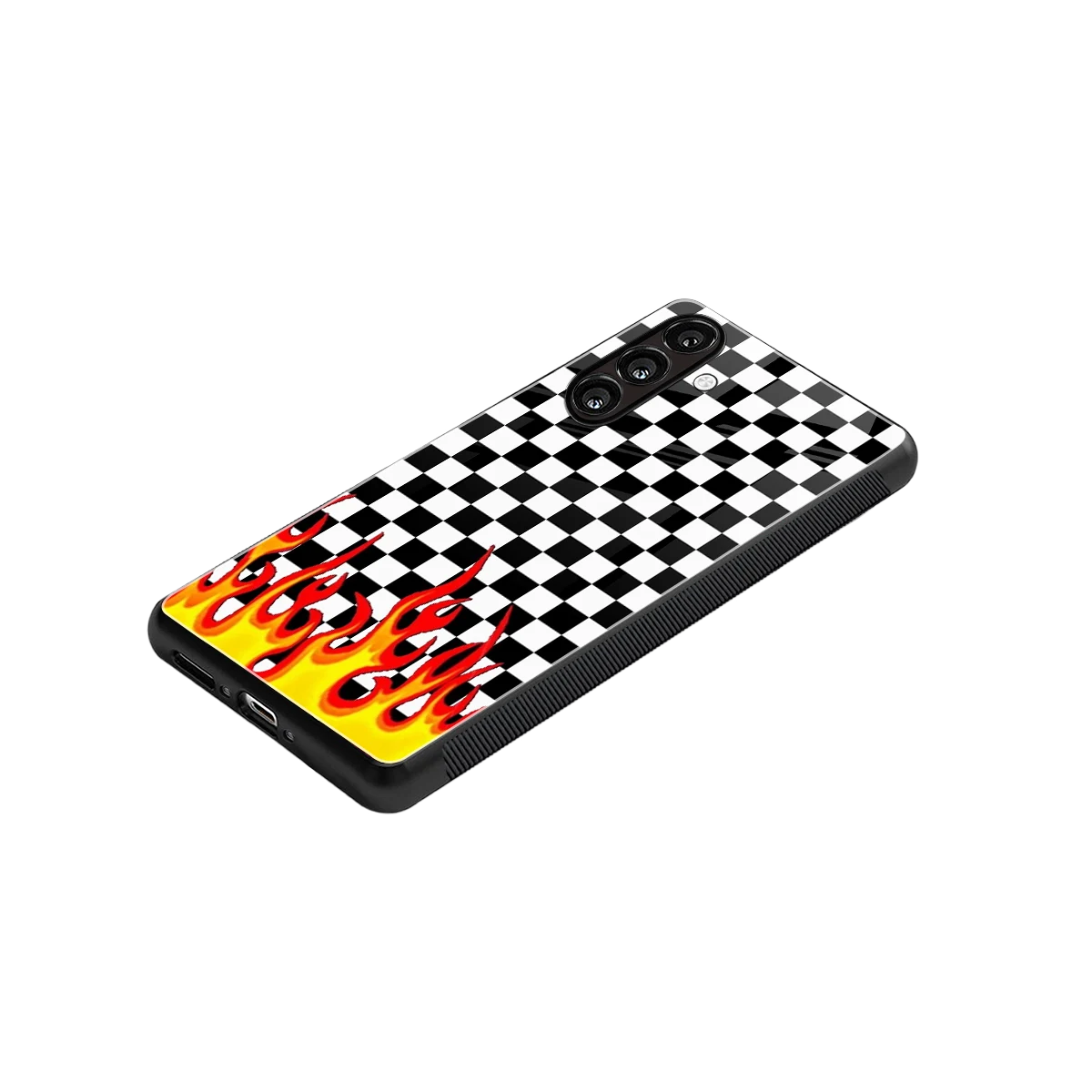 Check Fire stylish phone case for samsung galaxy m35 5g | glossy glass and slim fit