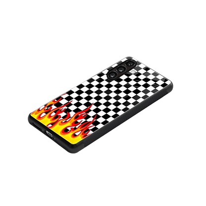 Check Fire stylish phone case for samsung galaxy m36 5g | glossy glass and slim fit
