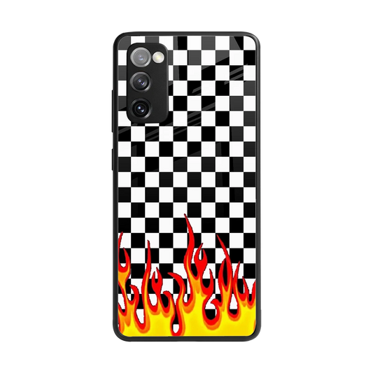 Check Fire back phone cover | glass case for samsung galaxy s20 fe