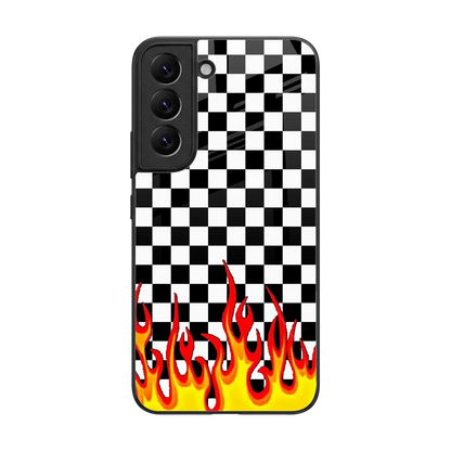 Check Fire back phone cover | glass case for samsung galaxy s22