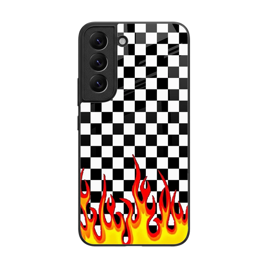 Check Fire back phone cover | glass case for samsung galaxy s22