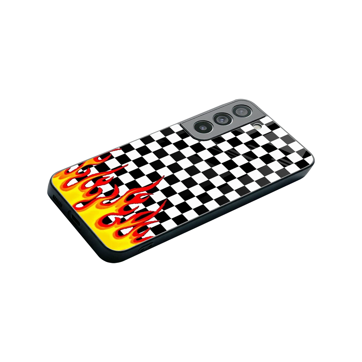 Check Fire stylish phone case for samsung galaxy s22 | glossy glass and slim fit