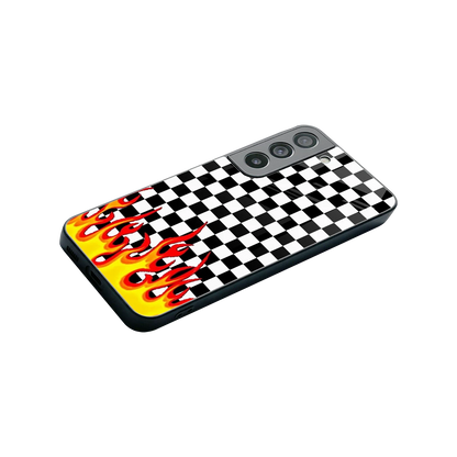 Check Fire stylish phone case for samsung galaxy s22 | glossy glass and slim fit
