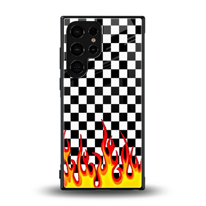 Check Fire back phone cover | glass case for samsung galaxy s24 ultra