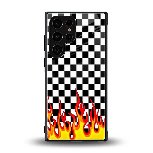 Check Fire back phone cover | glass case for samsung galaxy s24 ultra