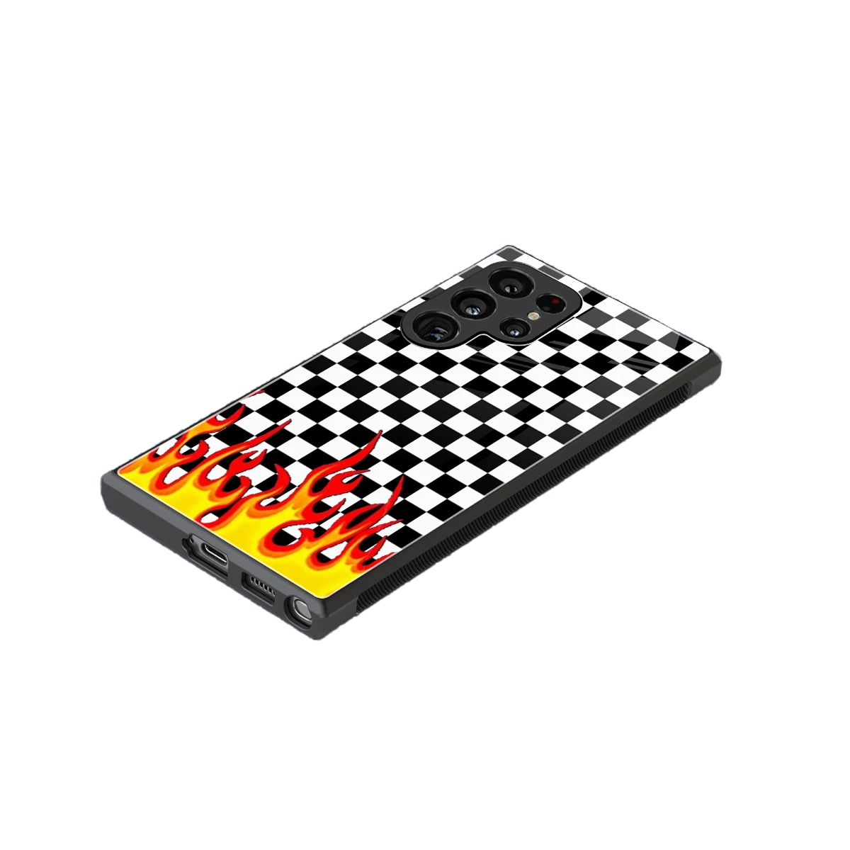 Check Fire stylish phone case for samsung galaxy s23 ultra | glossy glass and slim fit