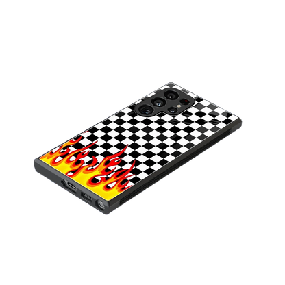 Check Fire stylish phone case for samsung galaxy s24 ultra | glossy glass and slim fit