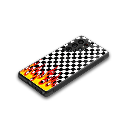 Check Fire stylish phone case for samsung galaxy s25 ultra | glossy glass and slim fit