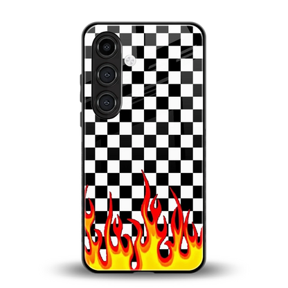 Check Fire back phone cover | glass case for samsung galaxy s25 plus