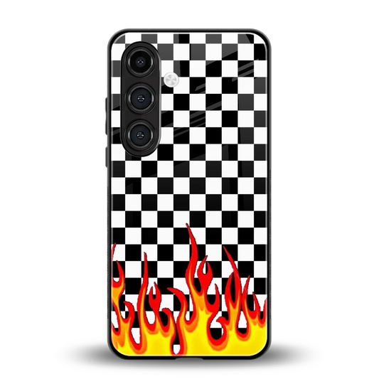 Check Fire back phone cover | glass case for samsung galaxy s25 plus