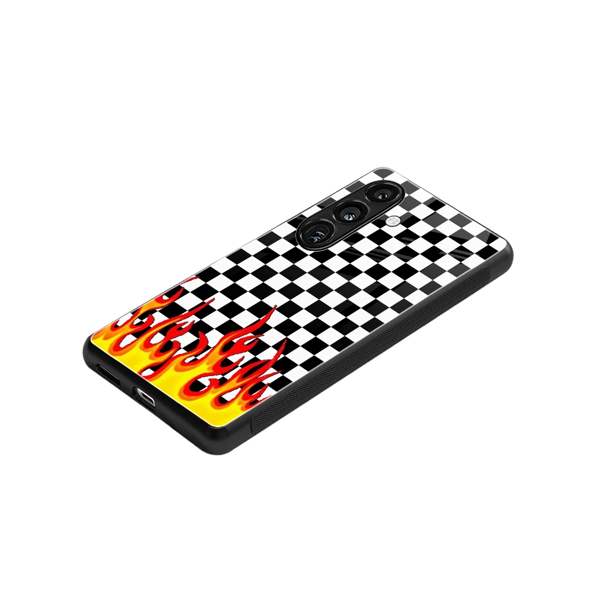 Check Fire stylish phone case for samsung galaxy s25 fe | glossy glass and slim fit