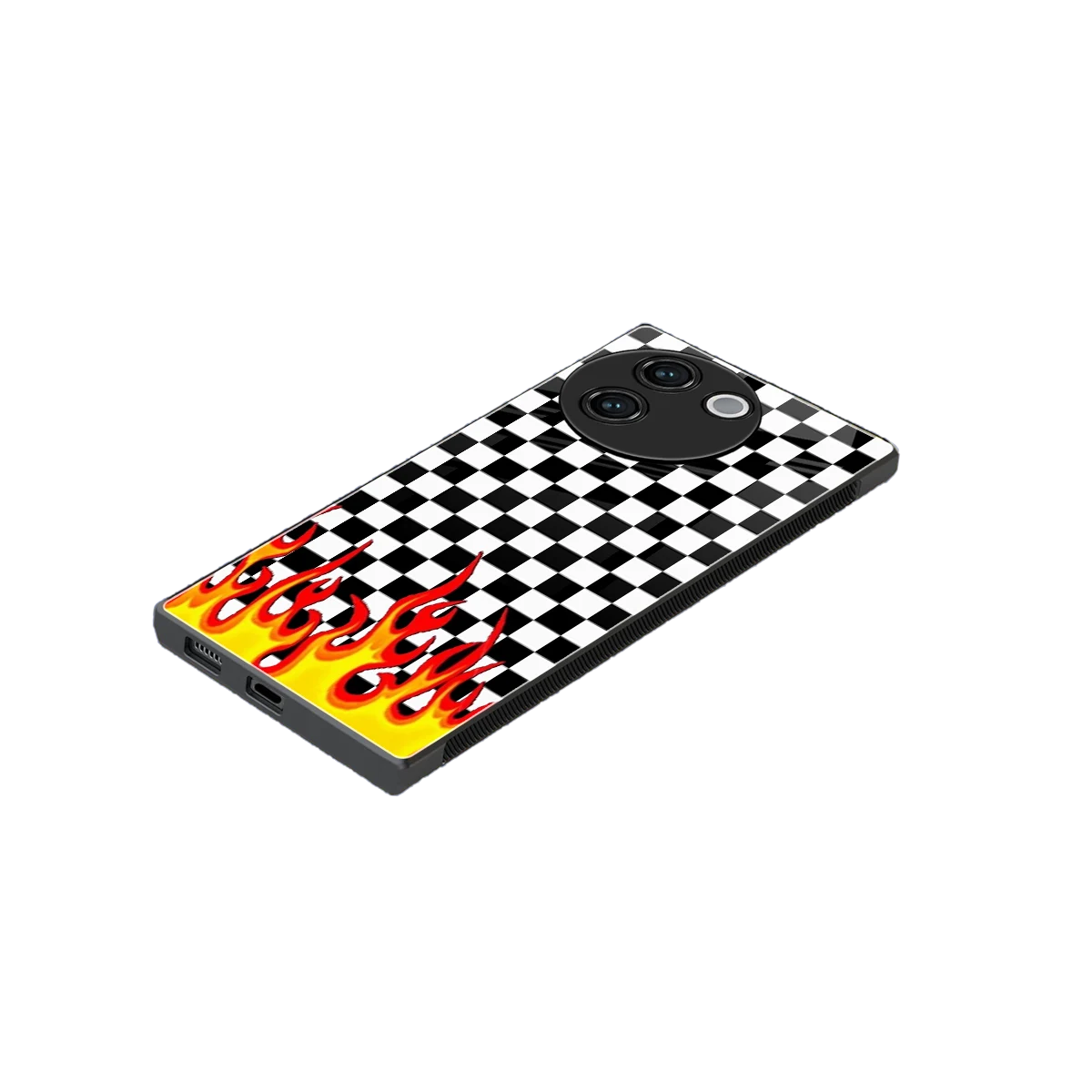 Check Fire stylish phone case for vivo v30e | glossy glass and slim fit