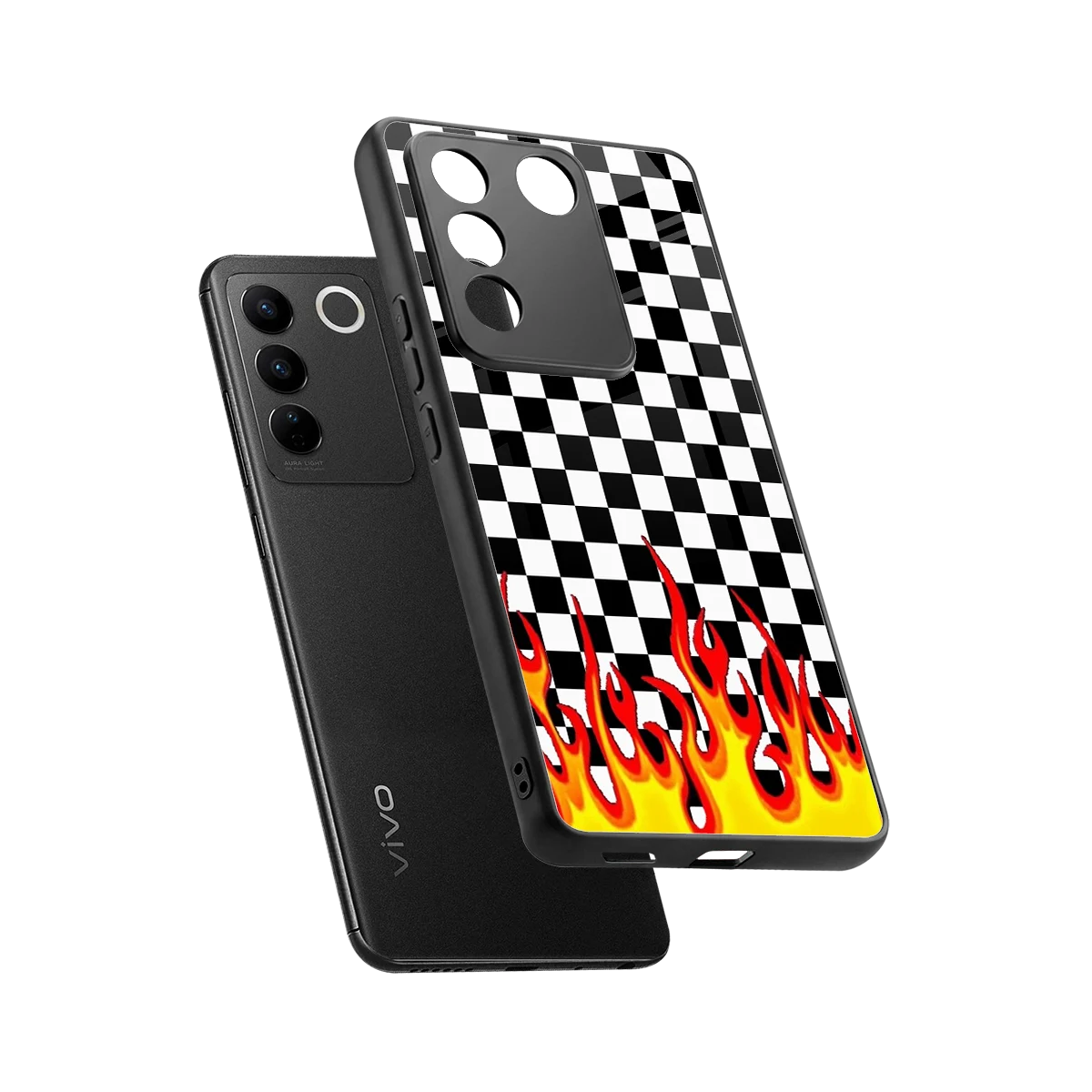 Check Fire sleek vivo v27 5g cover with tempered glass back and TPU edges